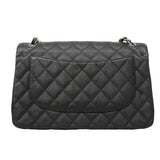 【6fa0736】シャネル ショルダーバッグ デカマトラッセ Wフラップ Wチェーン キャビアスキン ブラック シルバー金具【中古】レディース