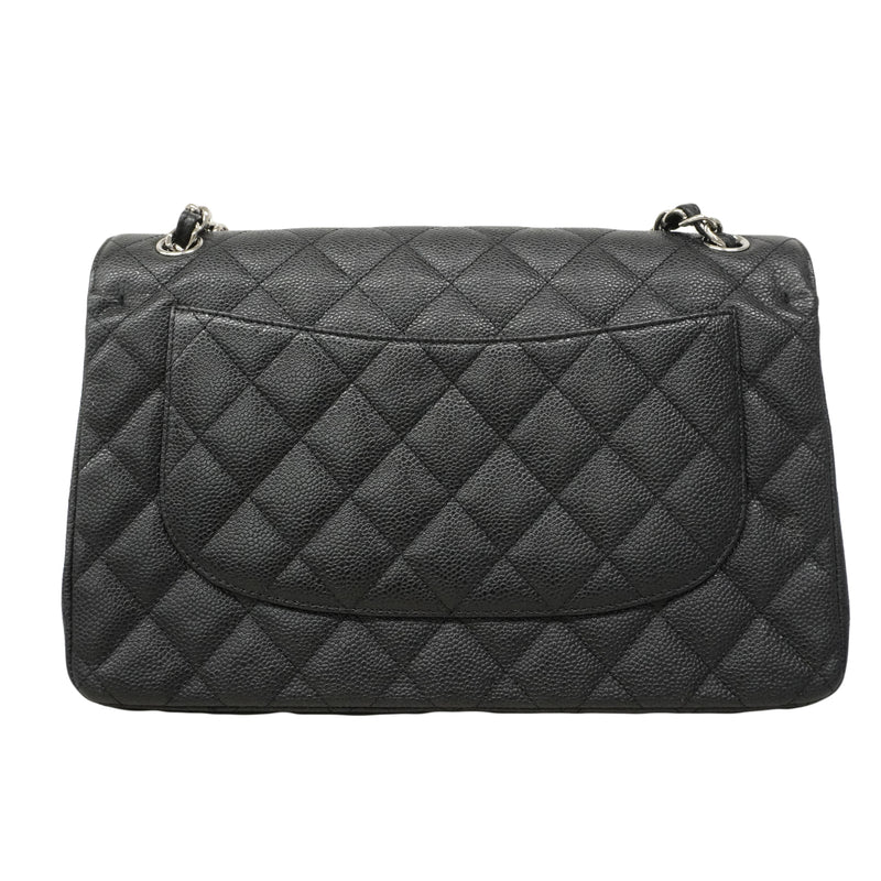 【6fa0736】シャネル ショルダーバッグ デカマトラッセ Wフラップ Wチェーン キャビアスキン ブラック シルバー金具【中古】レディース