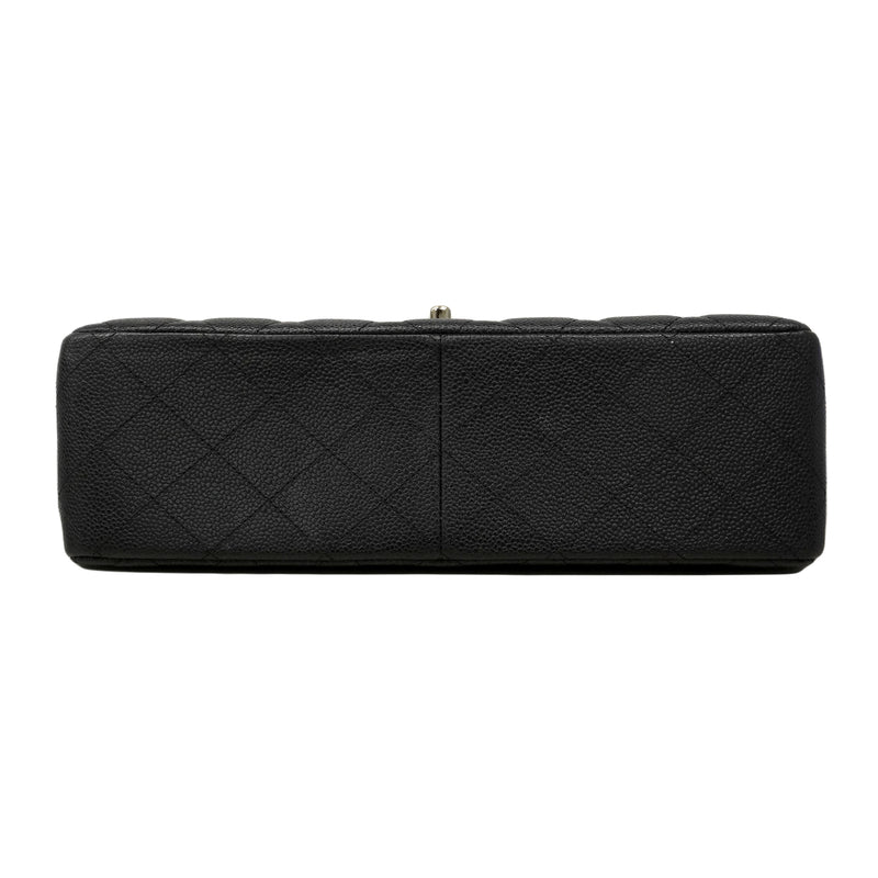 【6fa0736】シャネル ショルダーバッグ デカマトラッセ Wフラップ Wチェーン キャビアスキン ブラック シルバー金具【中古】レディース