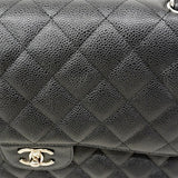 【6fa0736】シャネル ショルダーバッグ デカマトラッセ Wフラップ Wチェーン キャビアスキン ブラック シルバー金具【中古】レディース