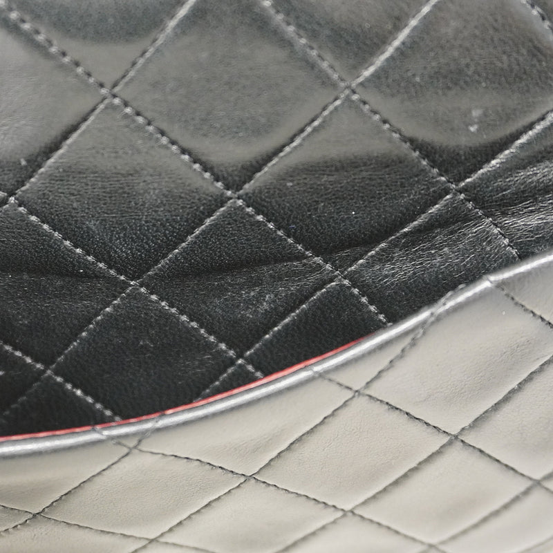 【6fa0738】シャネル ショルダーバッグ マトラッセ Wフラップ Wチェーン ラムスキン ブラック ゴールド金具【中古】レディース