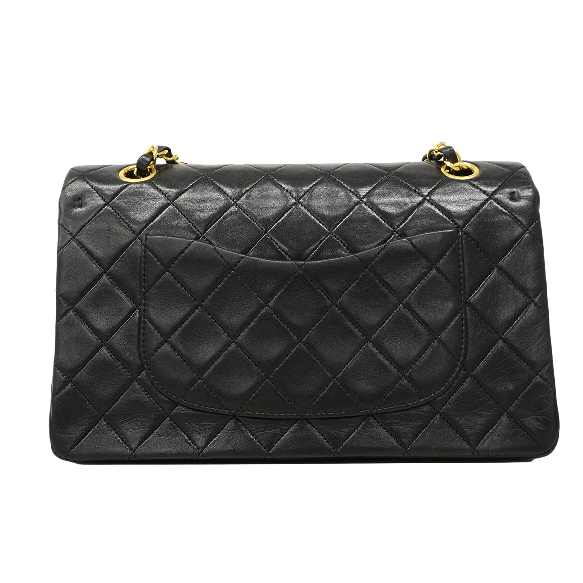 【6fa0738】シャネル ショルダーバッグ マトラッセ Wフラップ Wチェーン ラムスキン ブラック ゴールド金具【中古】レディース