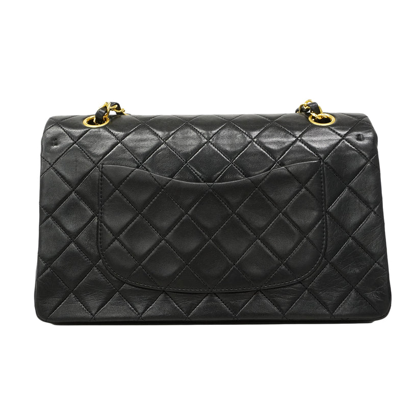 【6fa0738】シャネル ショルダーバッグ マトラッセ Wフラップ Wチェーン ラムスキン ブラック ゴールド金具【中古】レディース