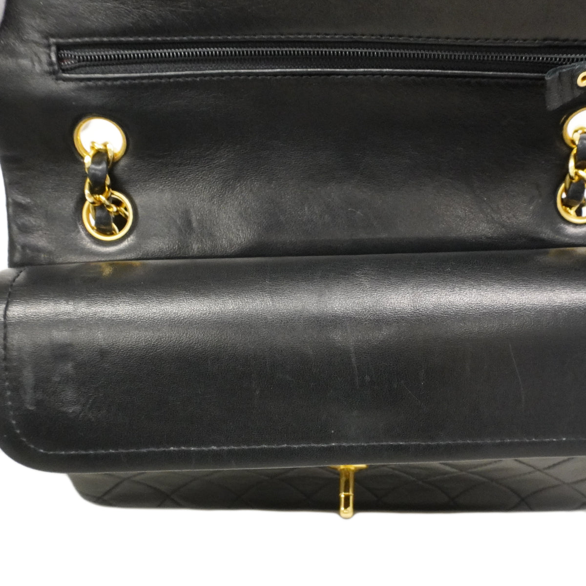 【6fa0738】シャネル ショルダーバッグ マトラッセ Wフラップ Wチェーン ラムスキン ブラック ゴールド金具【中古】レディース