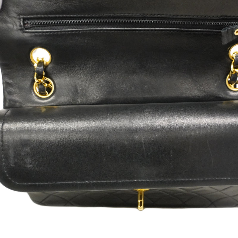 【6fa0738】シャネル ショルダーバッグ マトラッセ Wフラップ Wチェーン ラムスキン ブラック ゴールド金具【中古】レディース