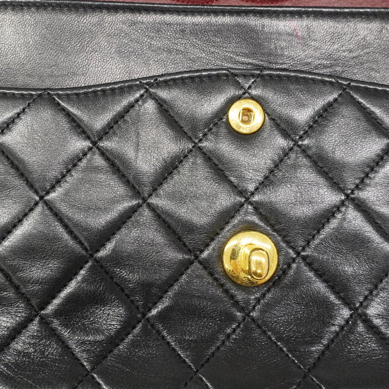 【6fa0738】シャネル ショルダーバッグ マトラッセ Wフラップ Wチェーン ラムスキン ブラック ゴールド金具【中古】レディース