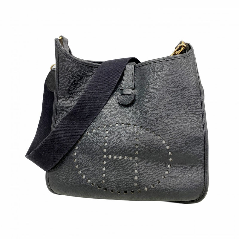 【6fa0746】エルメス ショルダーバッグ エヴリン1PM アルデンヌ ブラック ゴールド金具 □F刻印【中古】レディース