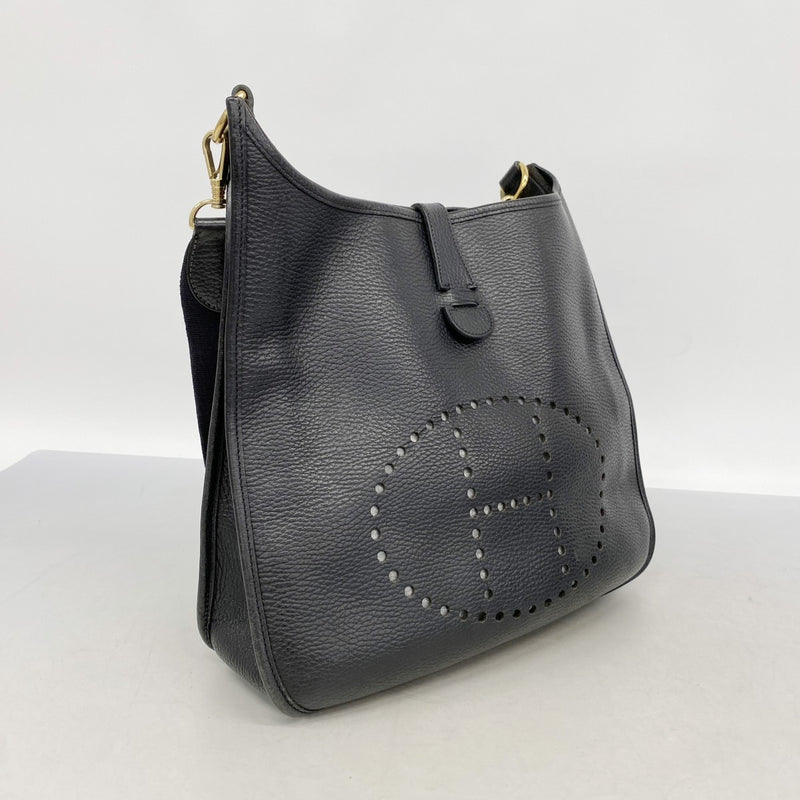 【6fa0746】エルメス ショルダーバッグ エヴリン1PM アルデンヌ ブラック ゴールド金具 □F刻印【中古】レディース