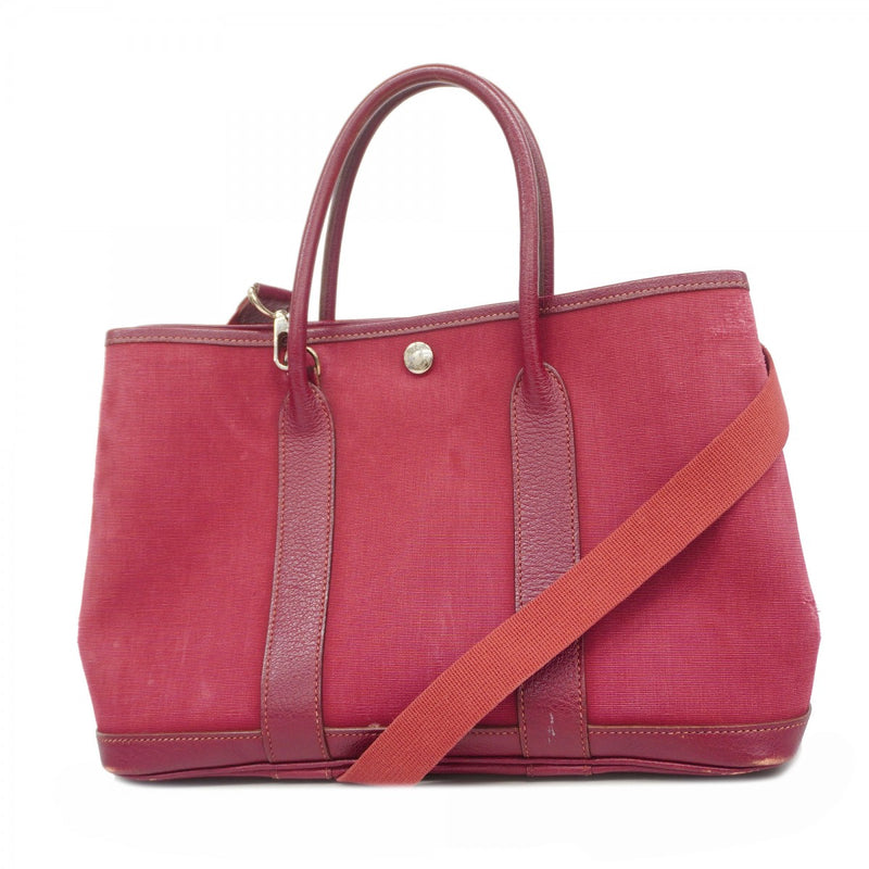【6fa0750】エルメス ハンドバッグ ガーデンパーティTPM トワルオフィシエ ルージュアッシュ シルバー金具 □I刻印 2wayバッグ【中古】レディース