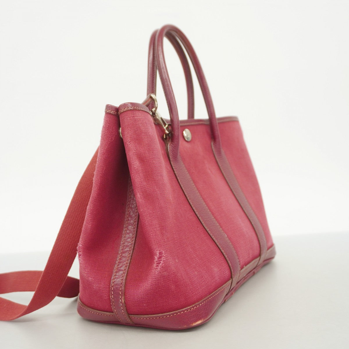 【6fa0750】エルメス ハンドバッグ ガーデンパーティTPM トワルオフィシエ ルージュアッシュ シルバー金具 □I刻印 2wayバッグ【中古】レディース