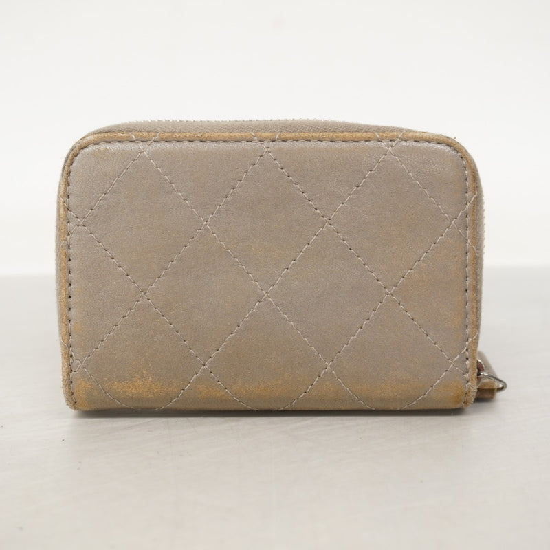 【6fa0761】シャネル コインケース マトラッセ ラムスキン グレー シルバー金具【中古】レディース