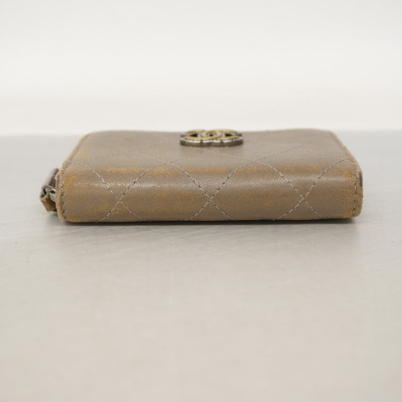 【6fa0761】シャネル コインケース マトラッセ ラムスキン グレー シルバー金具【中古】レディース