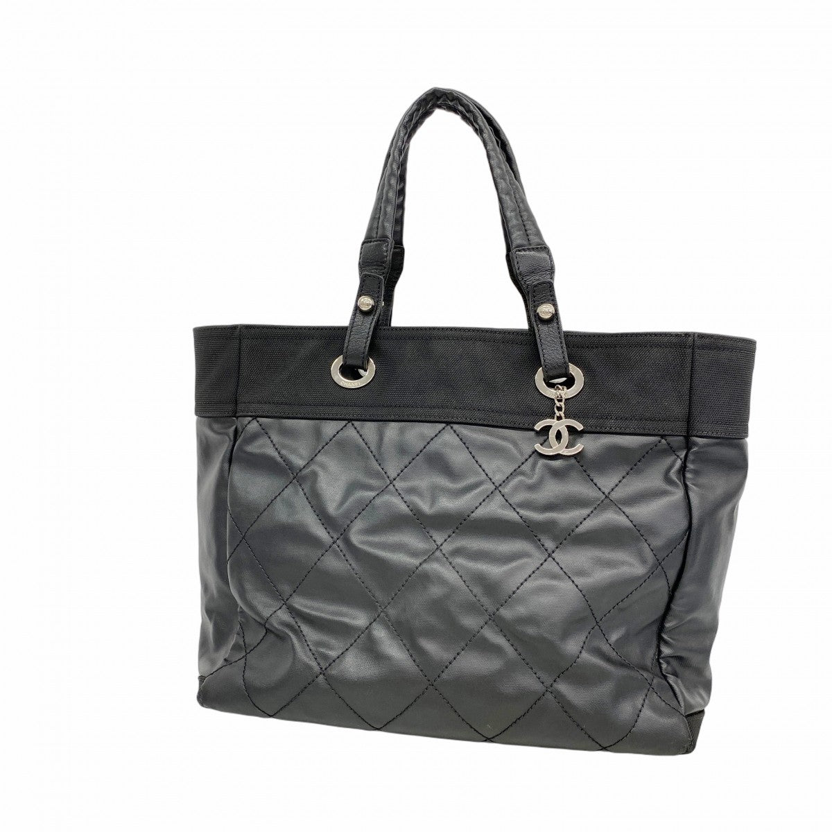 【6fa0777】シャネル トートバッグ パリビアリッツ キャンバス ブラック シルバー金具【中古】レディース