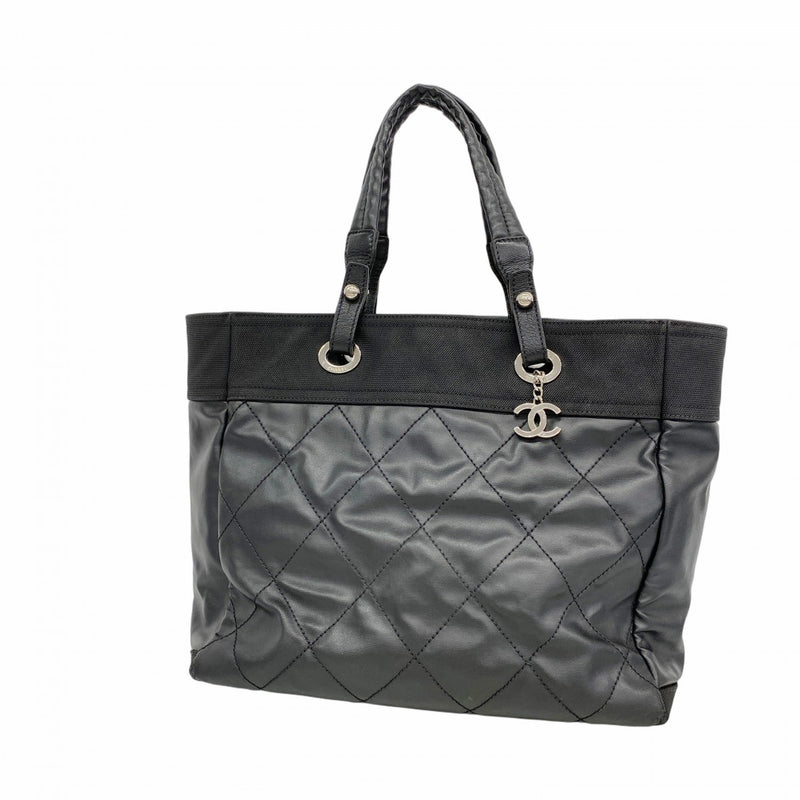 【6fa0777】シャネル トートバッグ パリビアリッツ キャンバス ブラック シルバー金具【中古】レディース