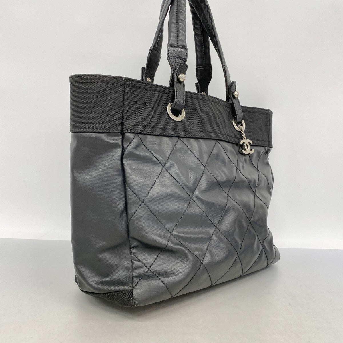 【6fa0777】シャネル トートバッグ パリビアリッツ キャンバス ブラック シルバー金具【中古】レディース
