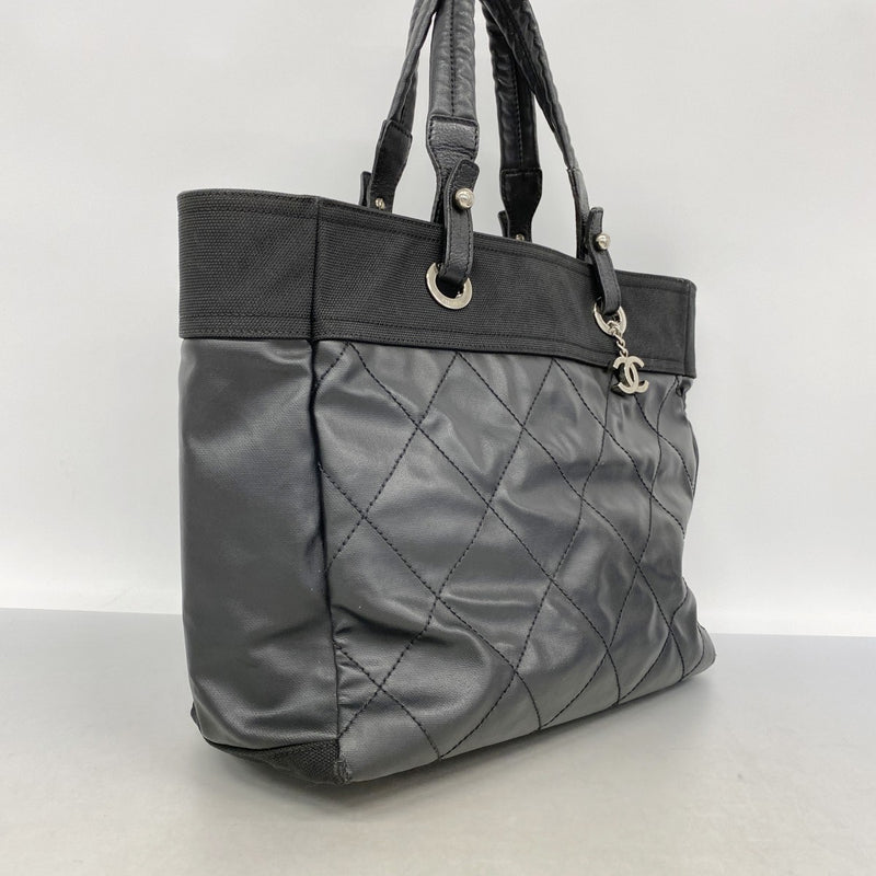 【6fa0777】シャネル トートバッグ パリビアリッツ キャンバス ブラック シルバー金具【中古】レディース