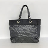 【6fa0777】シャネル トートバッグ パリビアリッツ キャンバス ブラック シルバー金具【中古】レディース