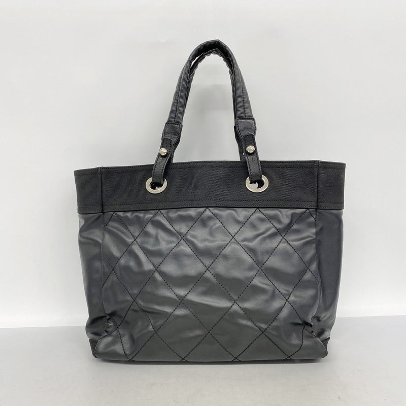 【6fa0777】シャネル トートバッグ パリビアリッツ キャンバス ブラック シルバー金具【中古】レディース