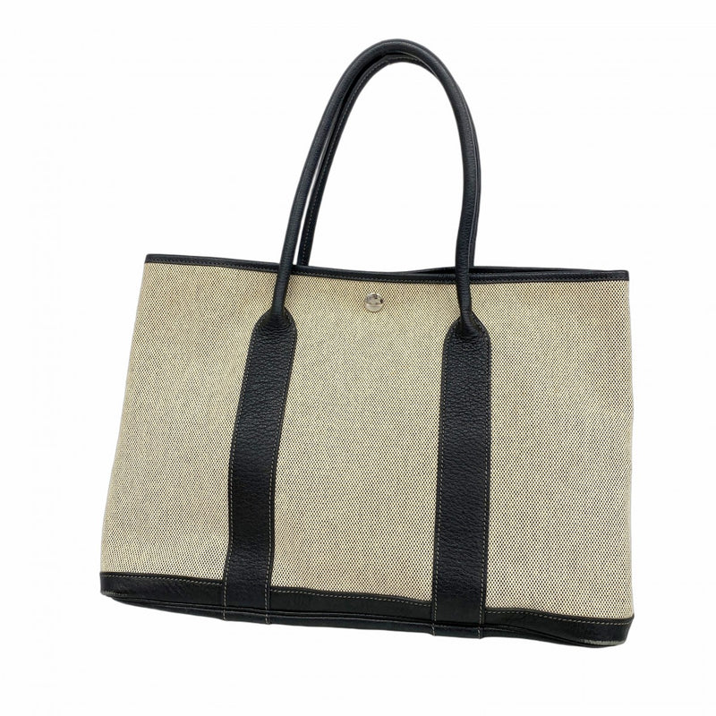 【6fa0779】エルメス トートバッグ ガーデンパーティPM トワルアッシュ ブラック シルバー金具 □J刻印【中古】レディース