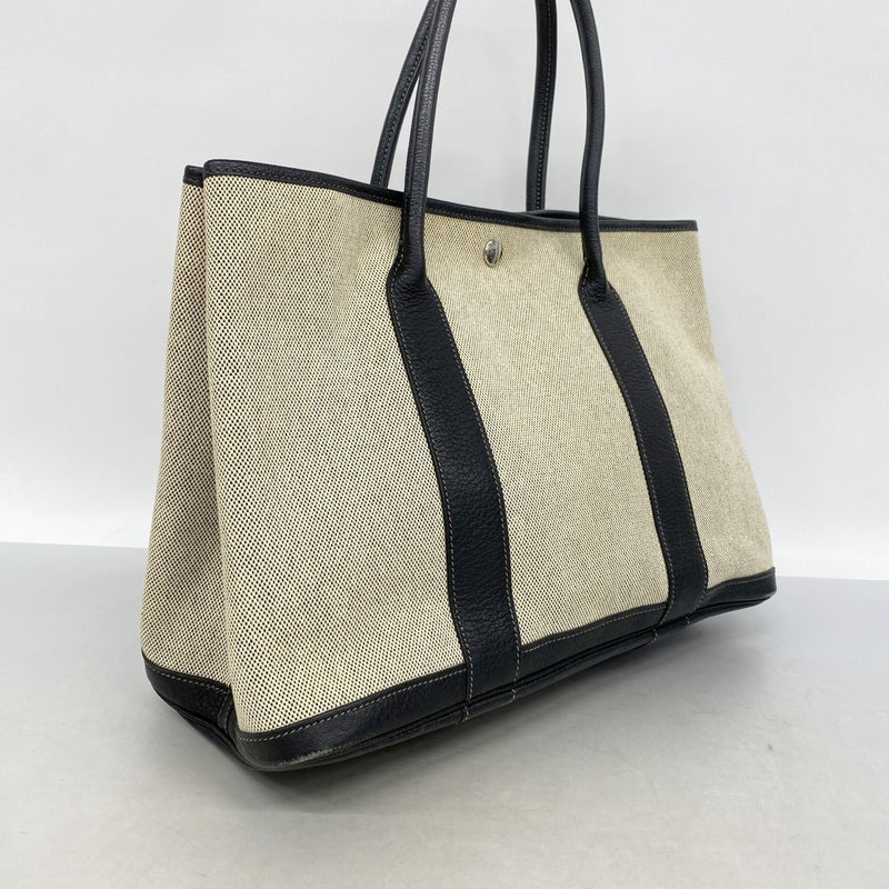 【6fa0779】エルメス トートバッグ ガーデンパーティPM トワルアッシュ ブラック シルバー金具 □J刻印【中古】レディース