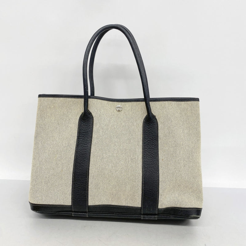 【6fa0779】エルメス トートバッグ ガーデンパーティPM トワルアッシュ ブラック シルバー金具 □J刻印【中古】レディース