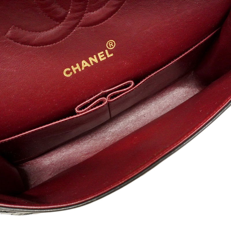 【6fa0794】シャネル ショルダーバッグ マトラッセ Wフラップ Wチェーン ラムスキン ブラック ゴールド金具【中古】レディース