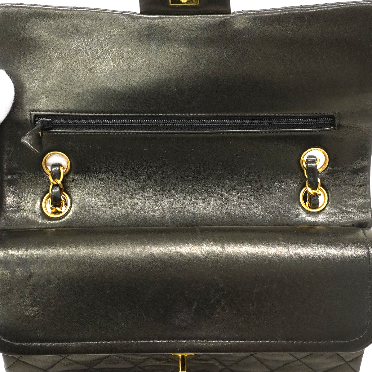 【6fa0794】シャネル ショルダーバッグ マトラッセ Wフラップ Wチェーン ラムスキン ブラック ゴールド金具【中古】レディース