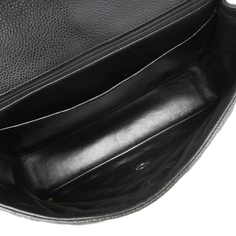 【6fa0796】シャネル ショルダーバッグ デカマトラッセ Wチェーン キャビアスキン ブラック シルバー金具【中古】レディース