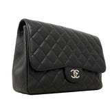 【6fa0796】シャネル ショルダーバッグ デカマトラッセ Wチェーン キャビアスキン ブラック シルバー金具【中古】レディース