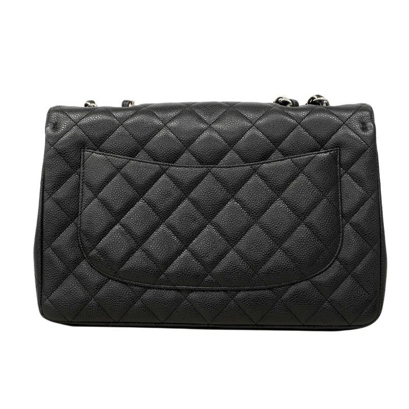【6fa0796】シャネル ショルダーバッグ デカマトラッセ Wチェーン キャビアスキン ブラック シルバー金具【中古】レディース