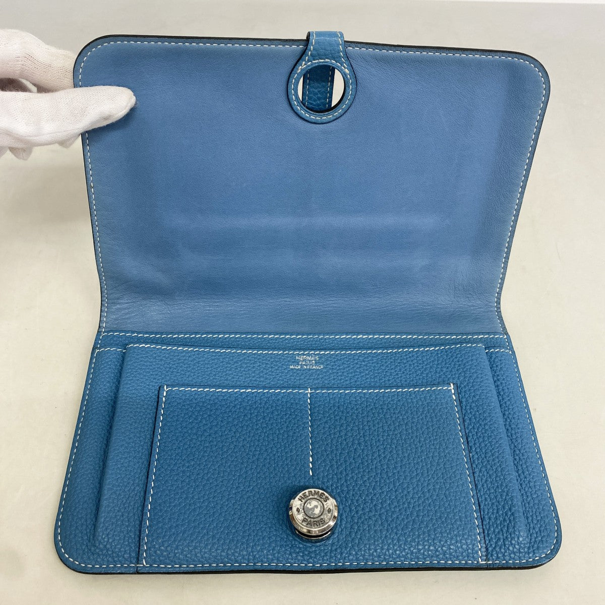 【6fa0797】エルメス 長財布 ドゴンGM トゴ ブルージーン シルバー金具 □H刻印【中古】メンズ レディース ユニセックス
