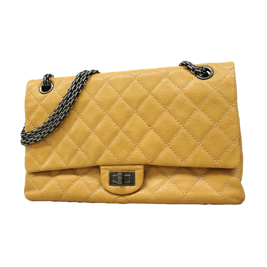 【6fa0808-k】シャネル ショルダーバッグ 2.55/マトラッセ Wフラップ Wチェーン キャビアスキン ベージュ シルバー金具【中古】レディース