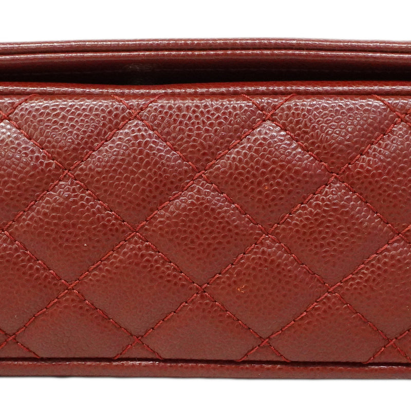 【6fa0811-k】シャネル ショルダーバッグ Wチェーン キャビアスキン レッド シルバー金具【中古】レディース