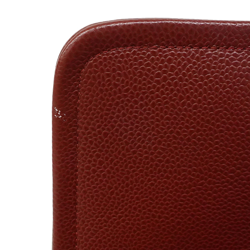 【6fa0811-k】シャネル ショルダーバッグ Wチェーン キャビアスキン レッド シルバー金具【中古】レディース