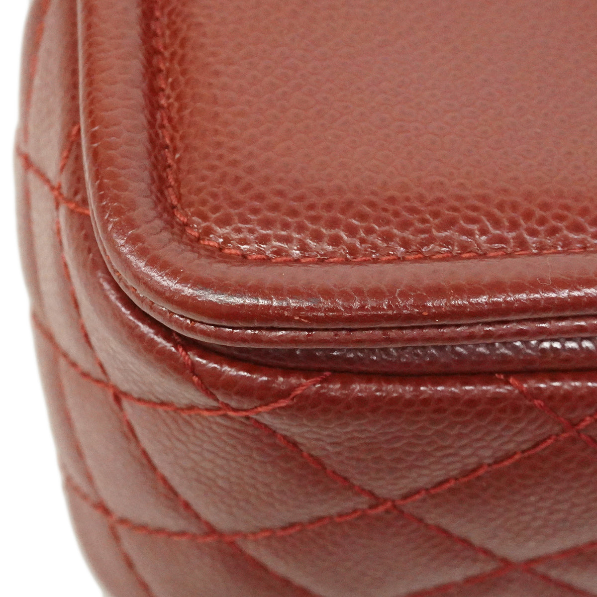 【6fa0811-k】シャネル ショルダーバッグ Wチェーン キャビアスキン レッド シルバー金具【中古】レディース