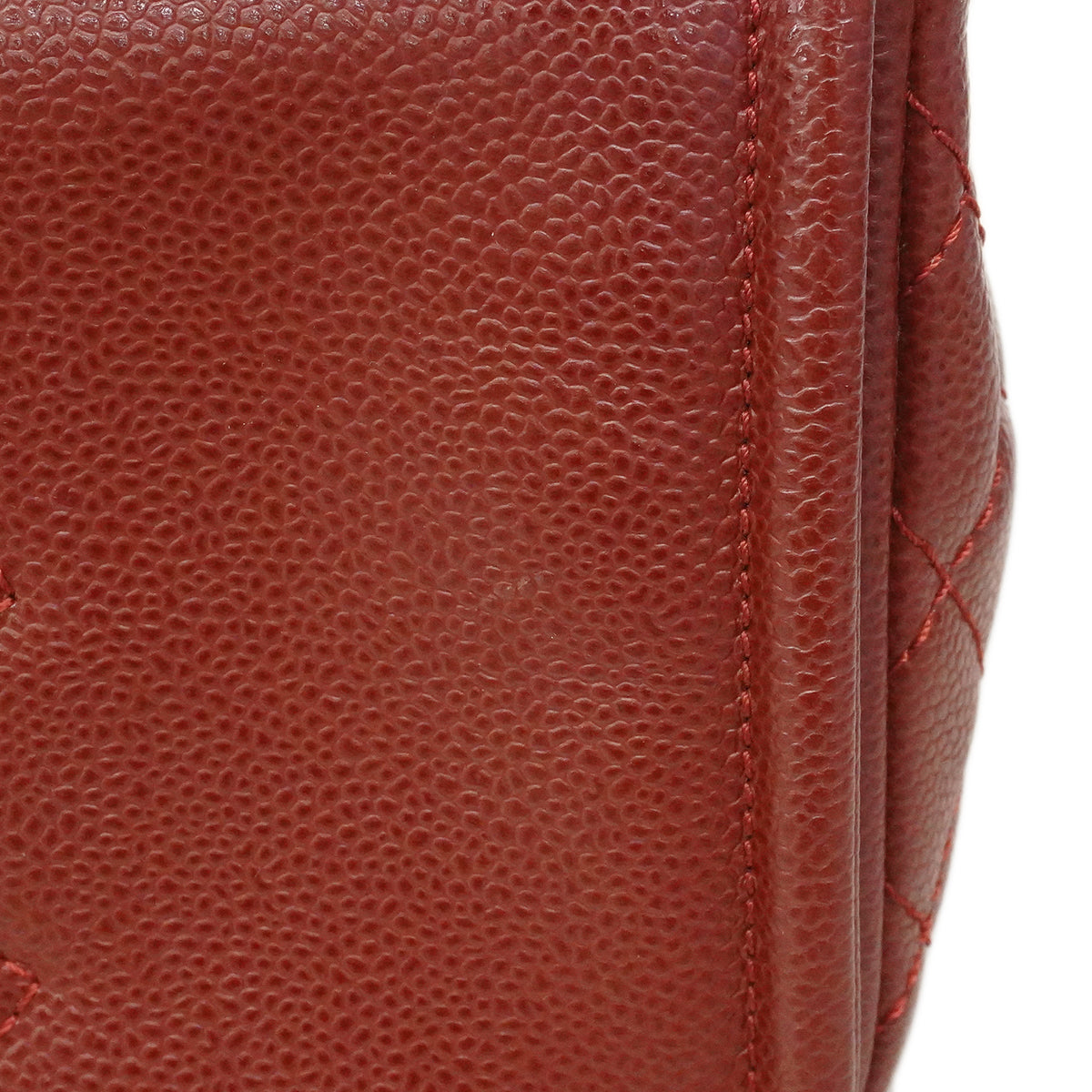 【6fa0811-k】シャネル ショルダーバッグ Wチェーン キャビアスキン レッド シルバー金具【中古】レディース