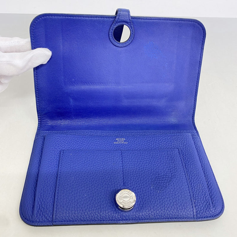 【6fa0821】エルメス 長財布 ドゴンGM トゴ ブルーエレクトリック シルバー金具 T刻印【中古】メンズ レディース ユニセックス