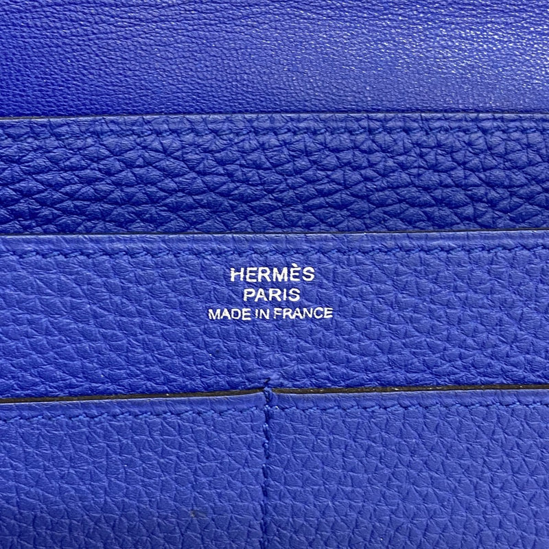【6fa0821】エルメス 長財布 ドゴンGM トゴ ブルーエレクトリック シルバー金具 T刻印【中古】メンズ レディース ユニセックス