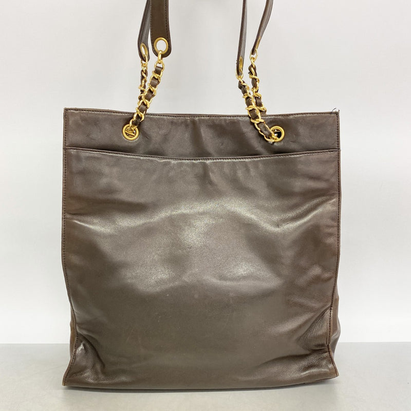【6fa0822】シャネル チェーントート ラムスキン ブラウン ゴールド金具【中古】レディース
