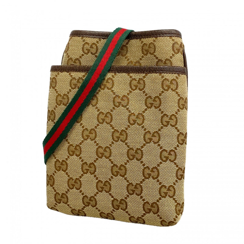 【6fa0823】グッチ ショルダーバッグ GGキャンバス/シェリーライン 141863 キャンバス ブラウン シルバー金具【中古】レディース
