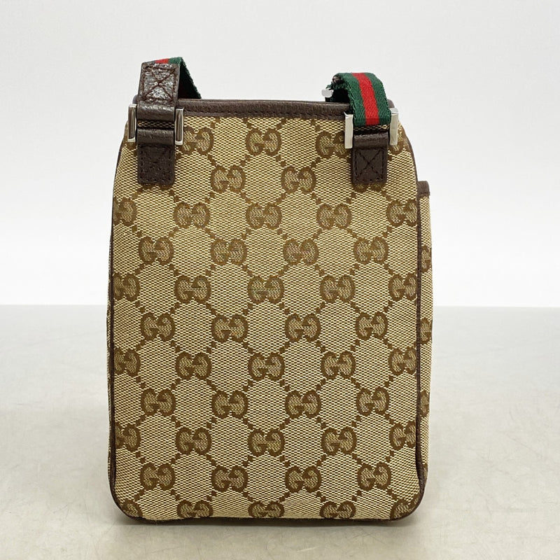 【6fa0823】グッチ ショルダーバッグ GGキャンバス/シェリーライン 141863 キャンバス ブラウン シルバー金具【中古】レディース
