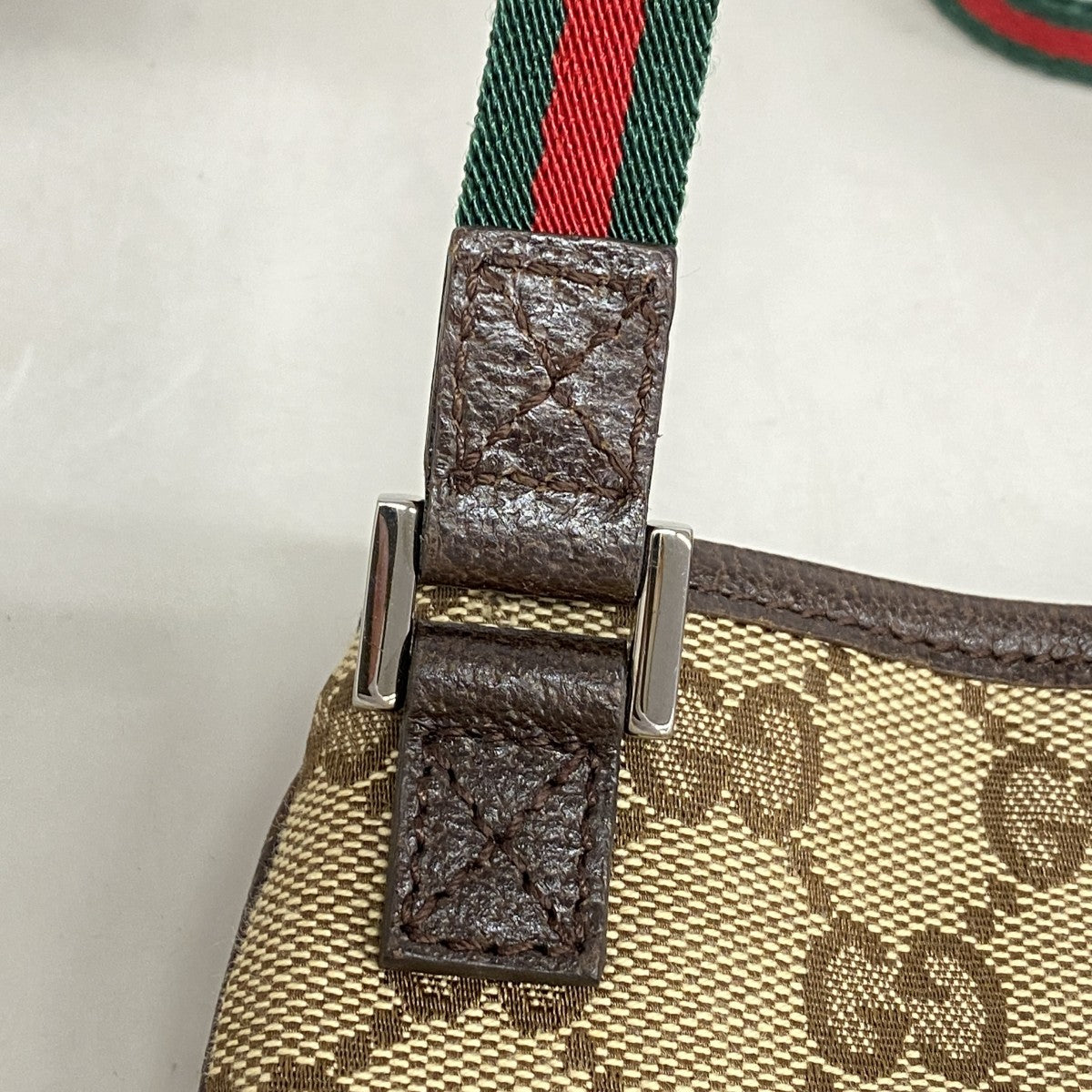 【6fa0823】グッチ ショルダーバッグ GGキャンバス/シェリーライン 141863 キャンバス ブラウン シルバー金具【中古】レディース