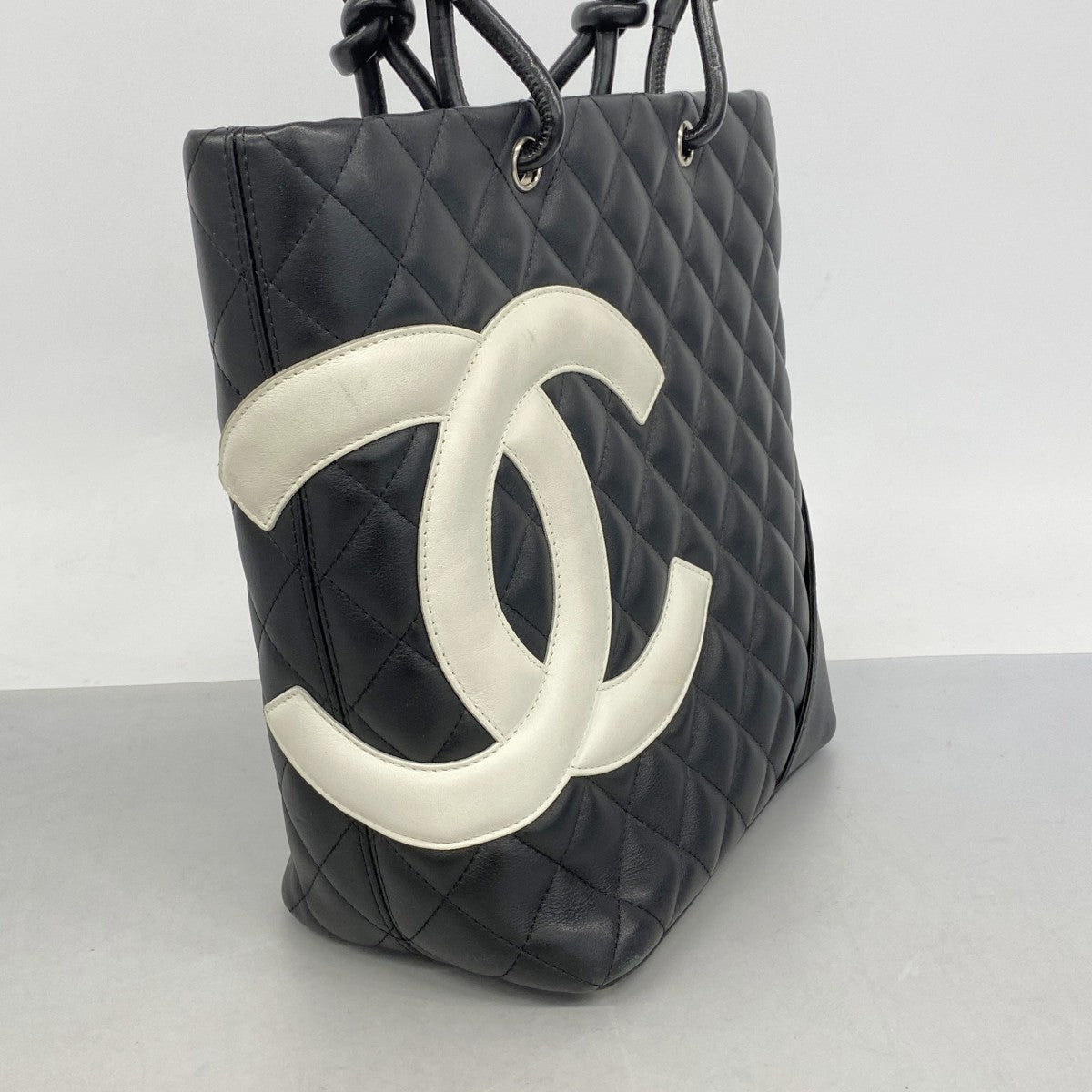 【6fa0852】シャネル トートバッグ カンボン ラムスキン ブラック シルバー金具【中古】レディース