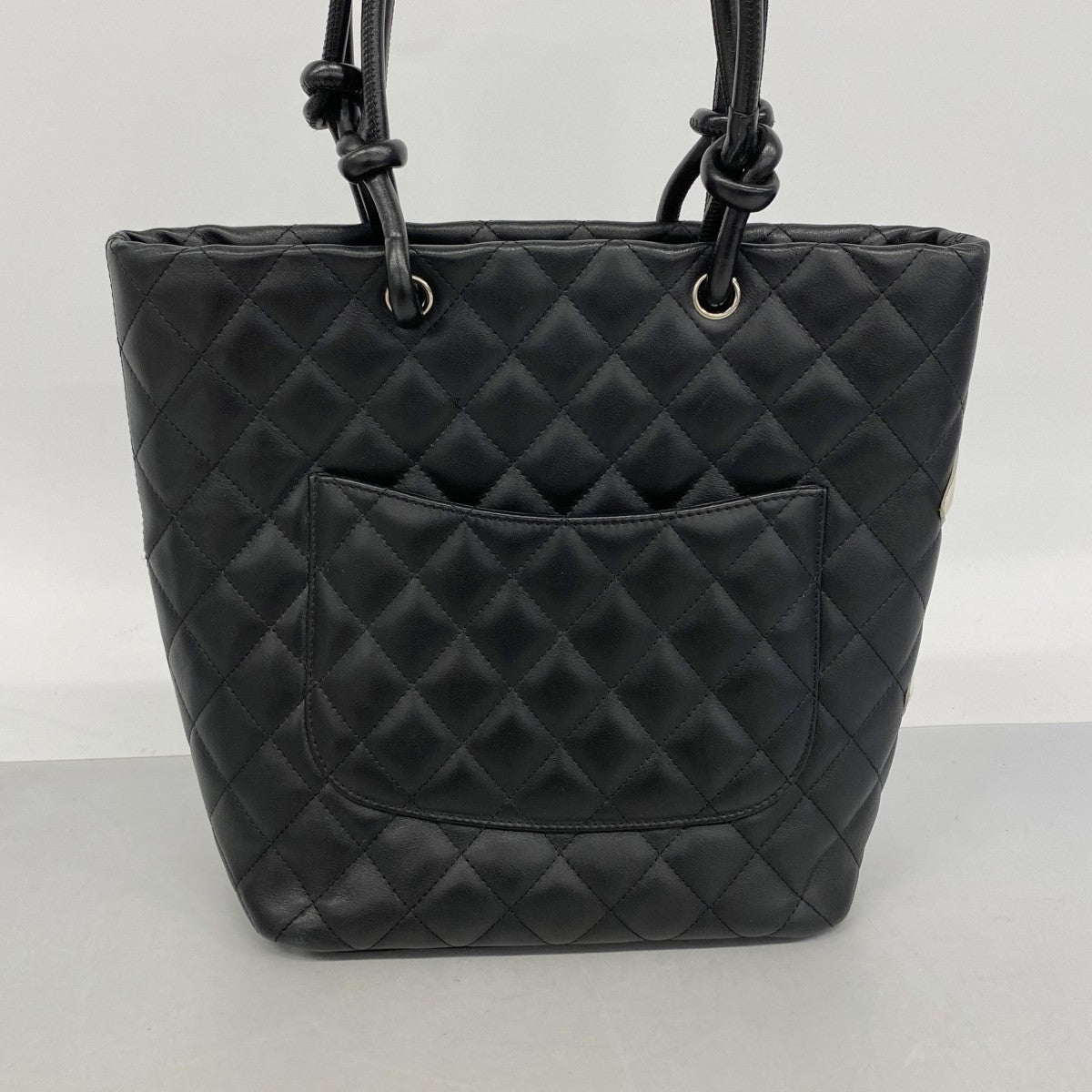 【6fa0852】シャネル トートバッグ カンボン ラムスキン ブラック シルバー金具【中古】レディース