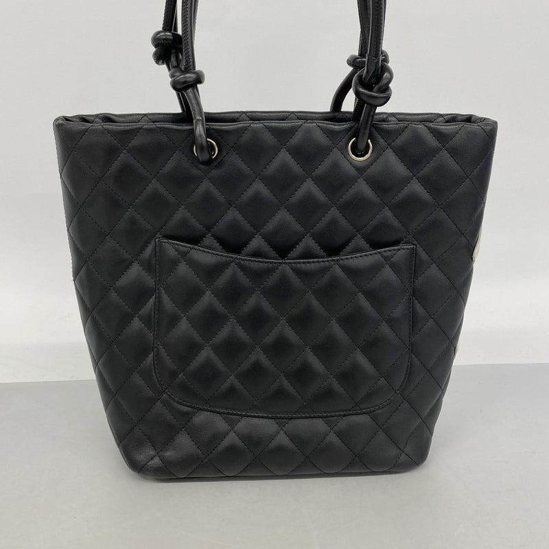 【6fa0852】シャネル トートバッグ カンボン ラムスキン ブラック シルバー金具【中古】レディース