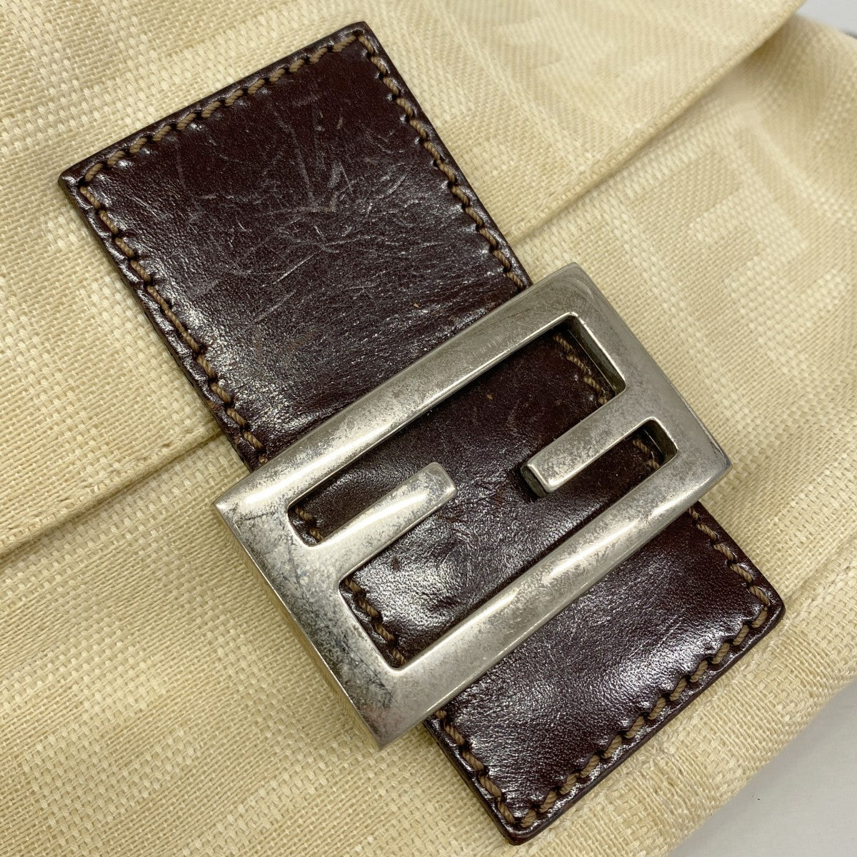 【6fa0853】フェンディ ハンドバッグ ズッカ キャンバス ベージュ シルバー金具【中古】レディース