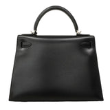 【6fa0891】エルメス ハンドバッグ ケリー28 ボックスカーフ ブラック シルバー金具 □F刻印 2wayバッグ【中古】レディース