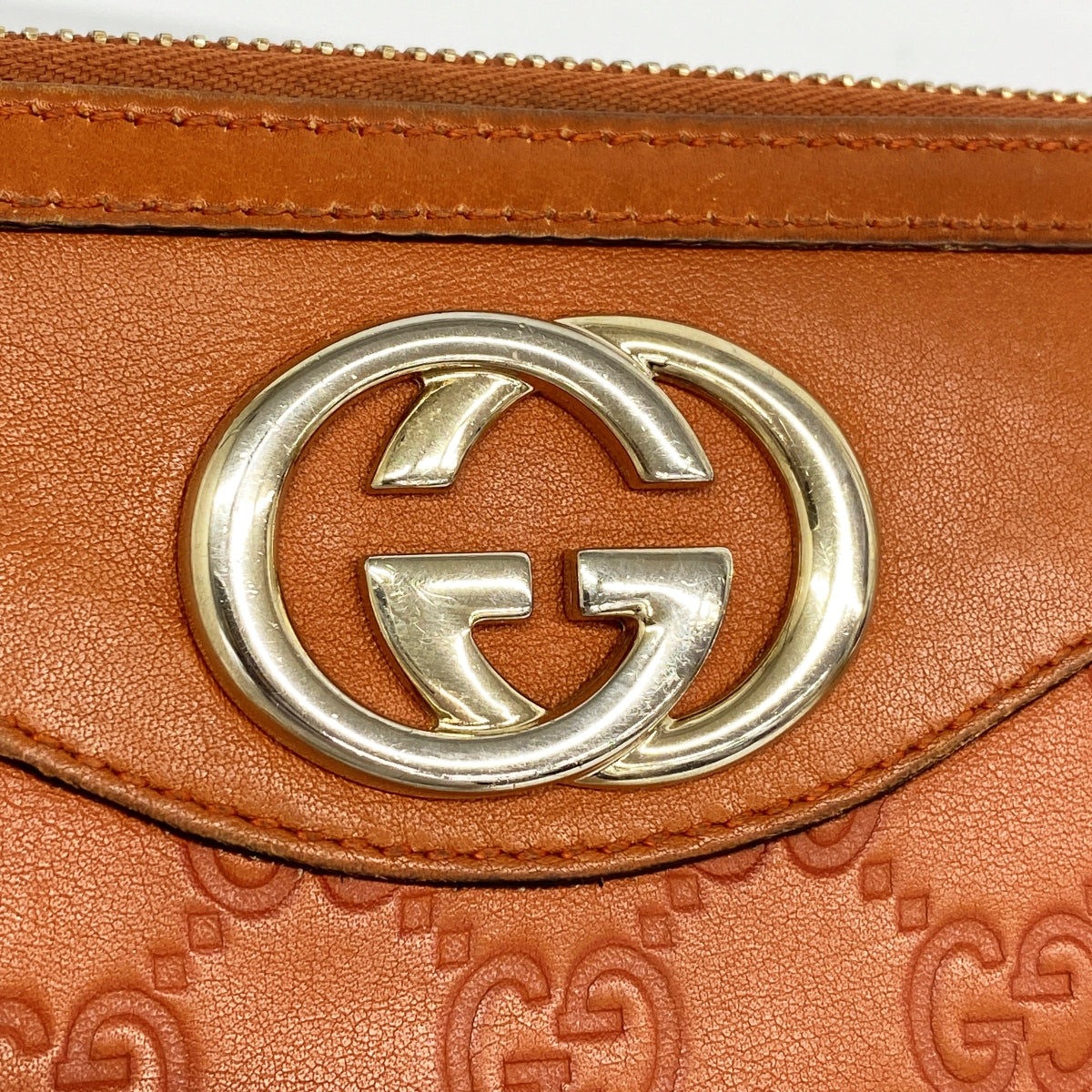 【6fa0896】グッチ 長財布 グッチシマ 291132 レザー オレンジ シャンパンゴールド金具【中古】レディース