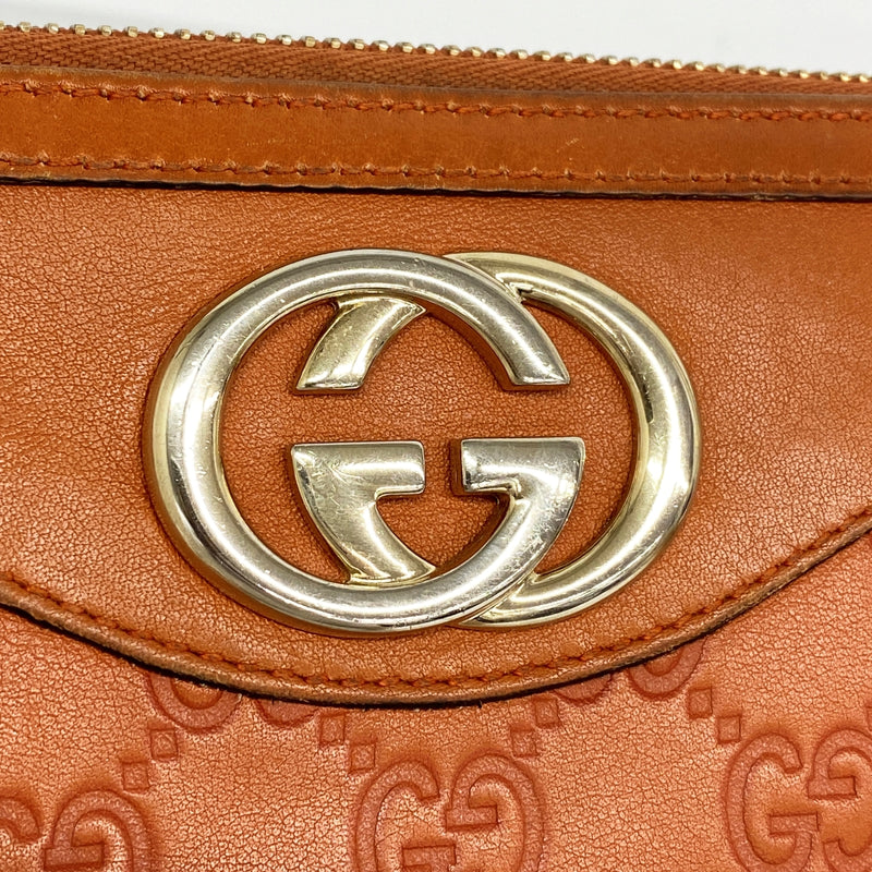 【6fa0896】グッチ 長財布 グッチシマ 291132 レザー オレンジ シャンパンゴールド金具【中古】レディース