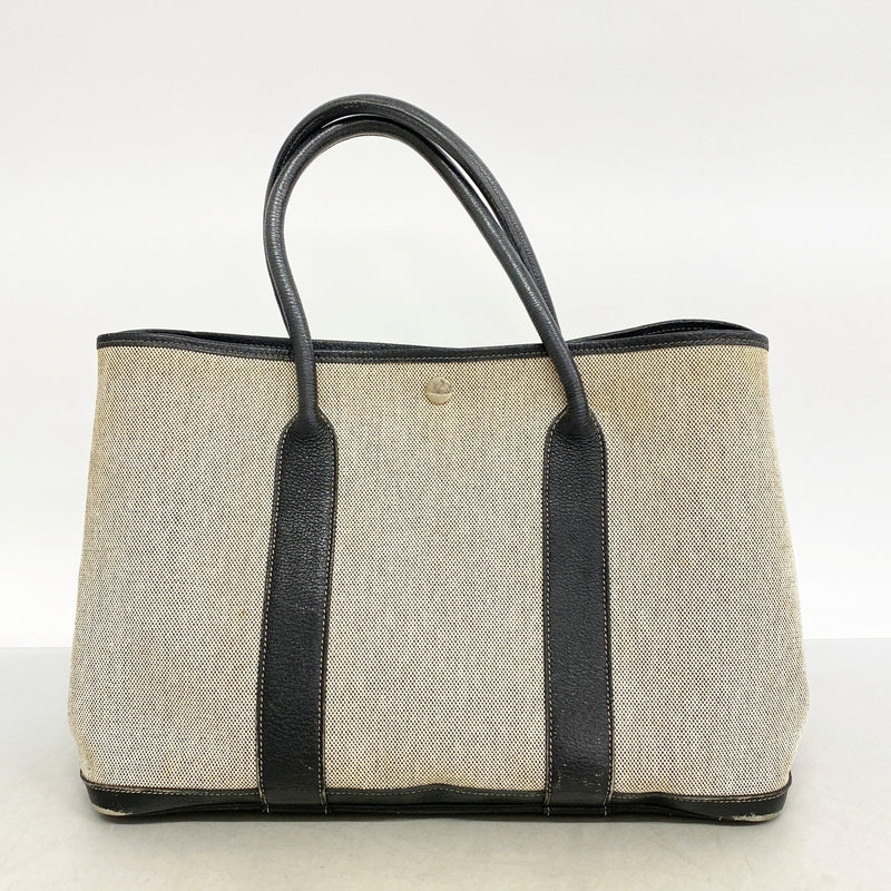 【6fa0906】エルメス トートバッグ ガーデンパーティPM トワルアッシュ ブラック シルバー金具 □H刻印【中古】レディース